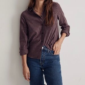 Madewell Shrunken Button-Up Shirt in Gingham Fig Size XS